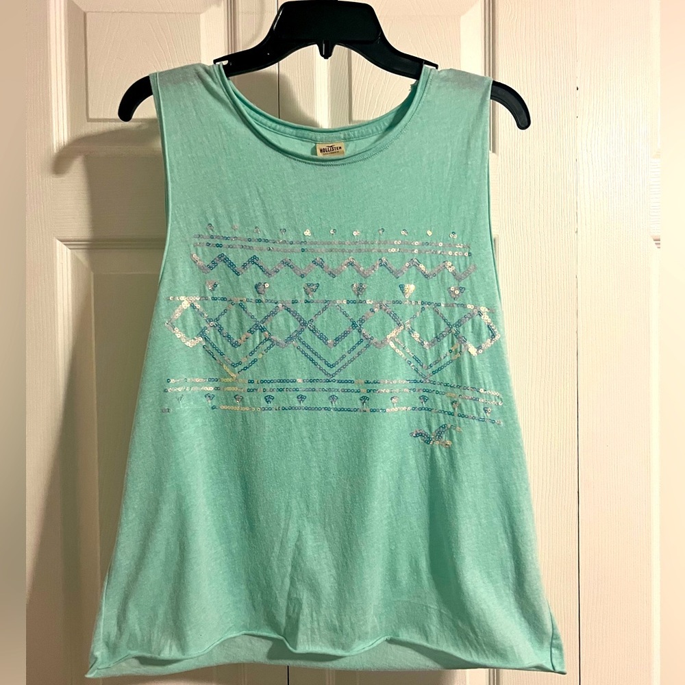 Hollister Women’s Sleeveless Tank Sparkly Green Size large Cotton Polyester